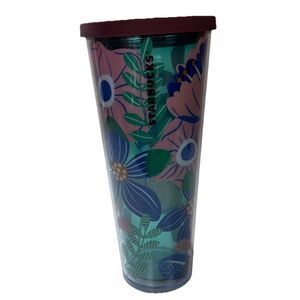 Starbucks Summer 2023 Blue Floral 24oz Soft Touch Tumbler Cold Cup w/Straw